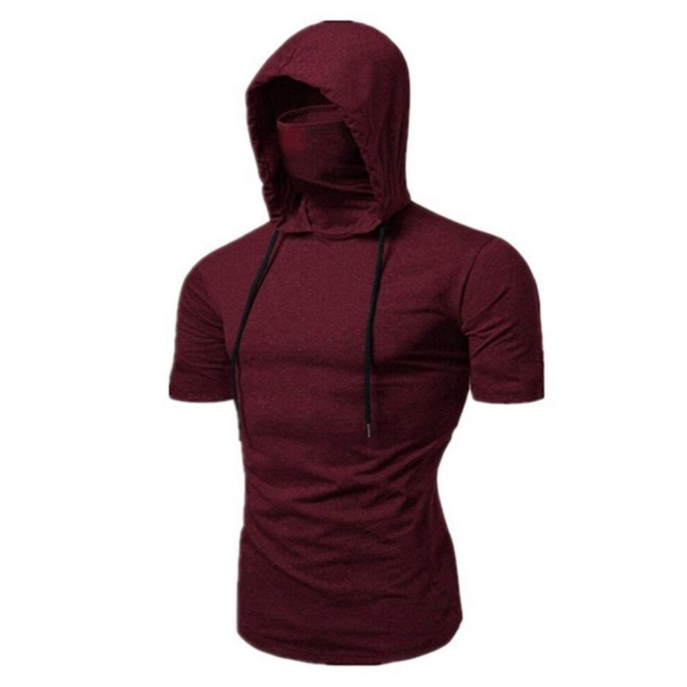 (red, M) Spring and Autumn Personality Elastic Men&apos;s Fashion Ninja Clothes Hooded Casual Short Sleeve Mask T-Shirt