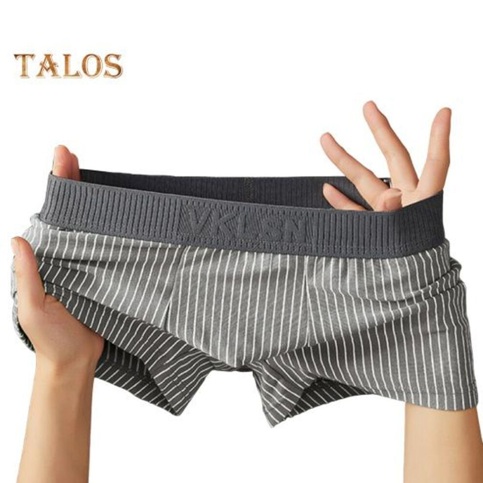 (grey, XXL) Men Boxer Underwear Mid-rise Striped Print Patchwork Color Thin Shorts Briefs Quick Drying U-convex Panties