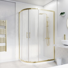 Nes Home LH 1200 x 900mm Offset Quadrant Shower Enclosure Brushed Brass & Tray
