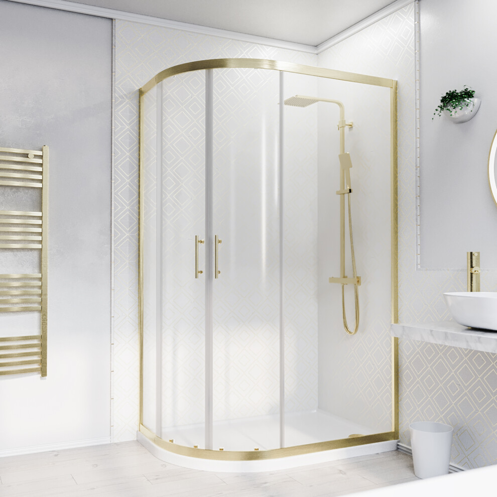 Nes Home Lh 1200 X 900Mm Offset Quadrant Shower Enclosure Brushed Brass & Tray