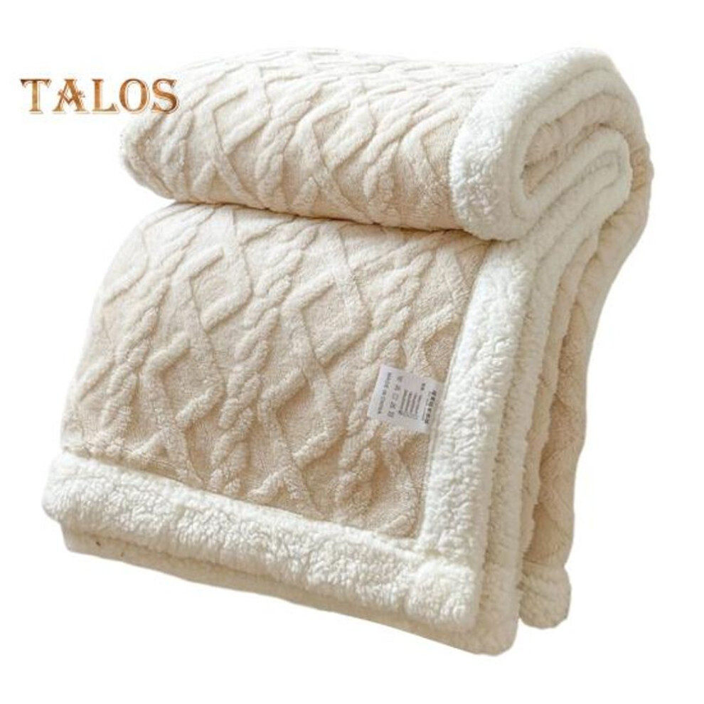 (white, 1x1.5m) Winter Thickened Blanket Double-sided Fluff Plush Double-layer 3D Jacquard Solid Color Office Nap Dormitory Home Bed Sofa Travel Cozy Warm Blanket