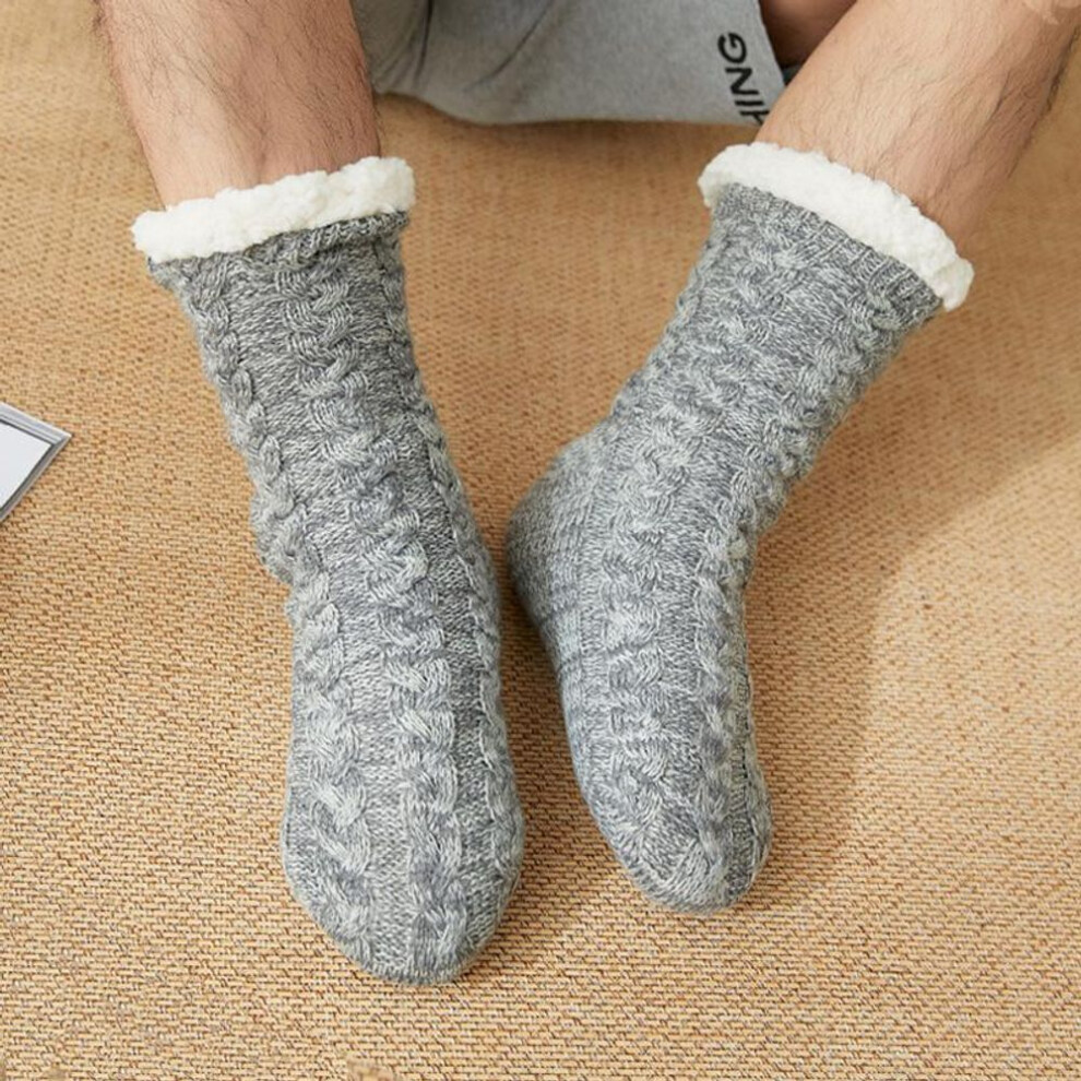 (grey, 39) Men&apos;s Indoor Slippers Sock With Fur Warm Plush Bedroom Shoes Comfy Non-slip Home Slippers For Men Soft Big Size 45 Room Slippers