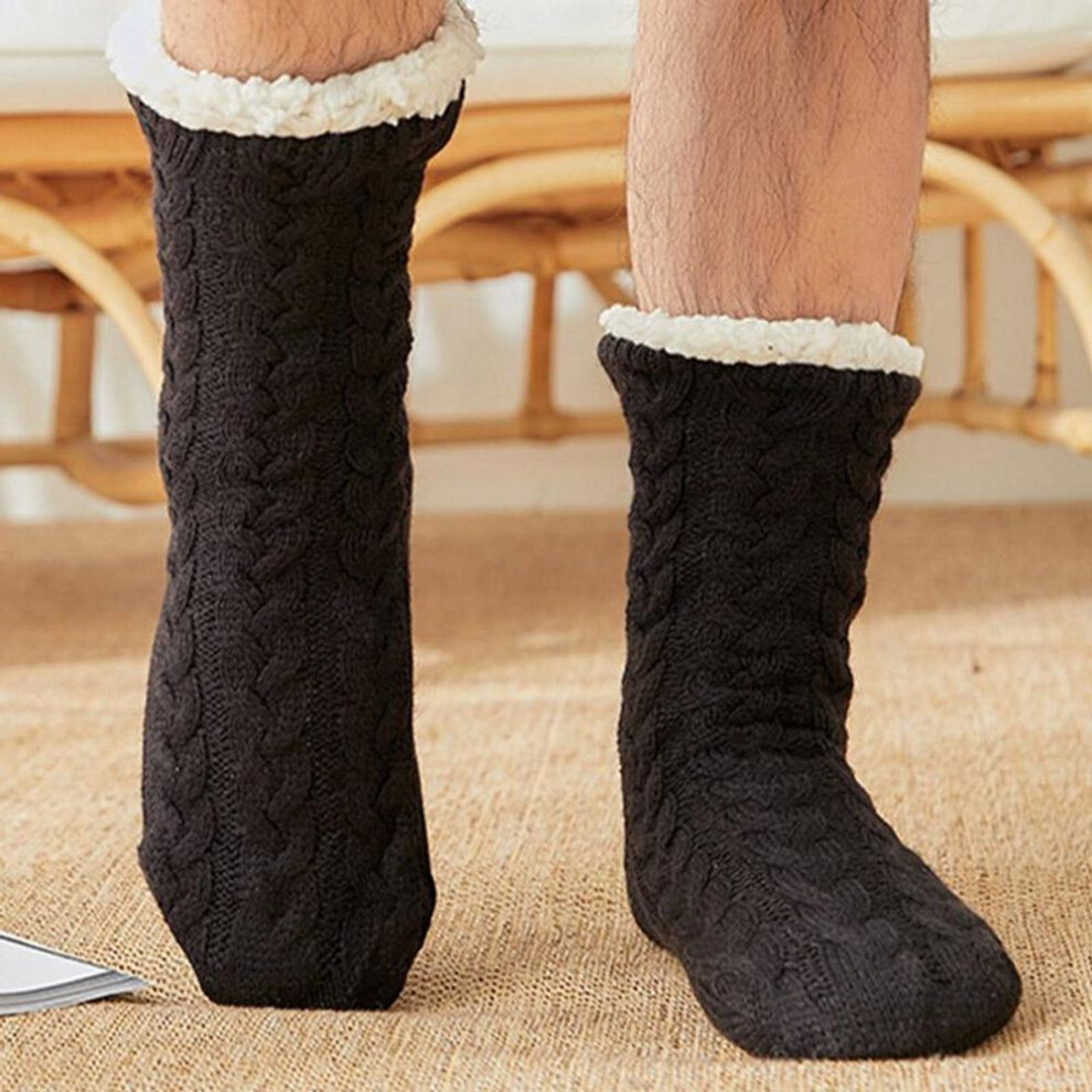 (black, 39) Men&apos;s Indoor Slippers Sock with Fur Warm Plush Bedroom Shoes Comfy Non-slip Home Slippers for Men Soft Big Size 45 Room Slippers