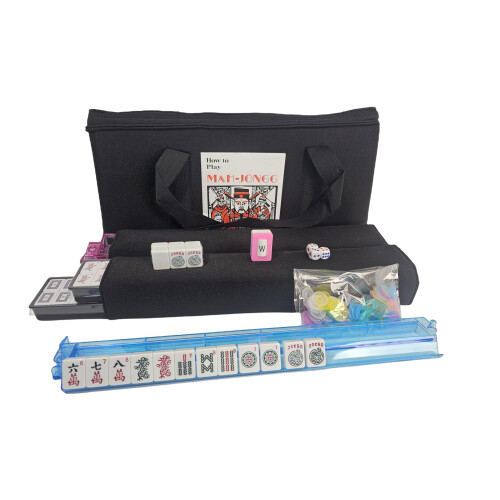 C&H Solutions 166 Πλακίδια Αμερικανικού Mahjong σε Μαύρη Σακούλα 4 Χρώματα Pushers/Racks
