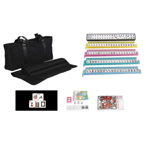 C&H Solutions 166 Πλακίδια Αμερικανικού Mahjong σε Μαύρη Σακούλα 4 Χρώματα Pushers/Racks 1