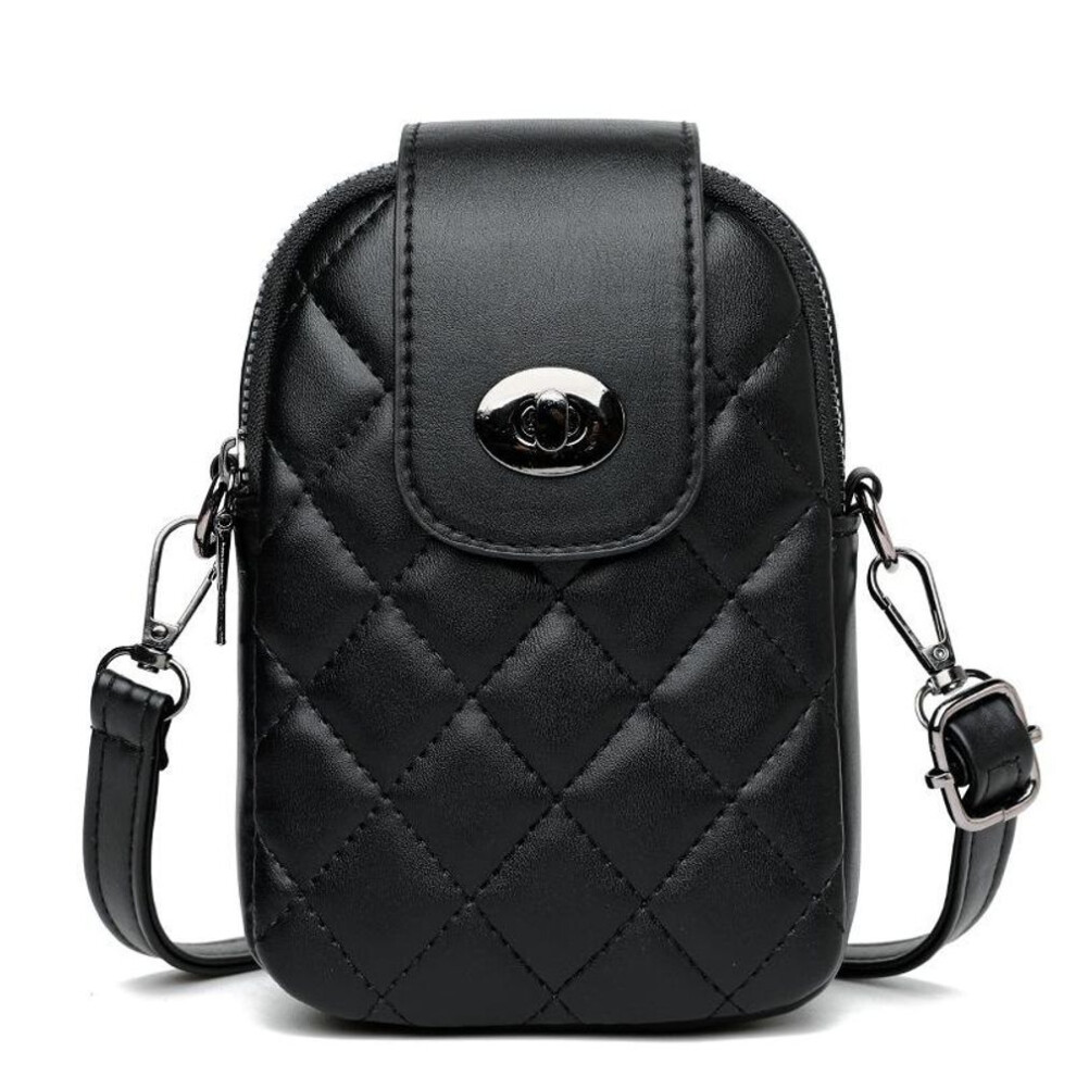 (black, 12x7.5x18cm) Women&apos;s Bag 2023 Spring New Fashion Rhombus Embroidery Small Satchel Single Shoulder Messenger Double Layer Mobile Phone Change Bag Trend