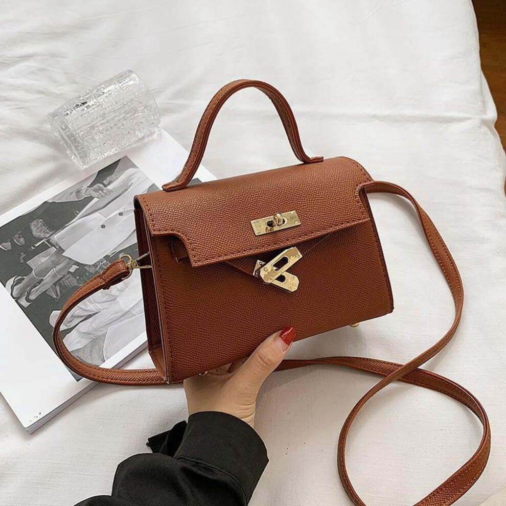 (brown, 19x7x13) New Spring and Autumn New Latch Fashion Women&apos;s Bag Fashion Embossed Women&apos;s Shoulder Bag Fashion Crossbody  HandbagBag