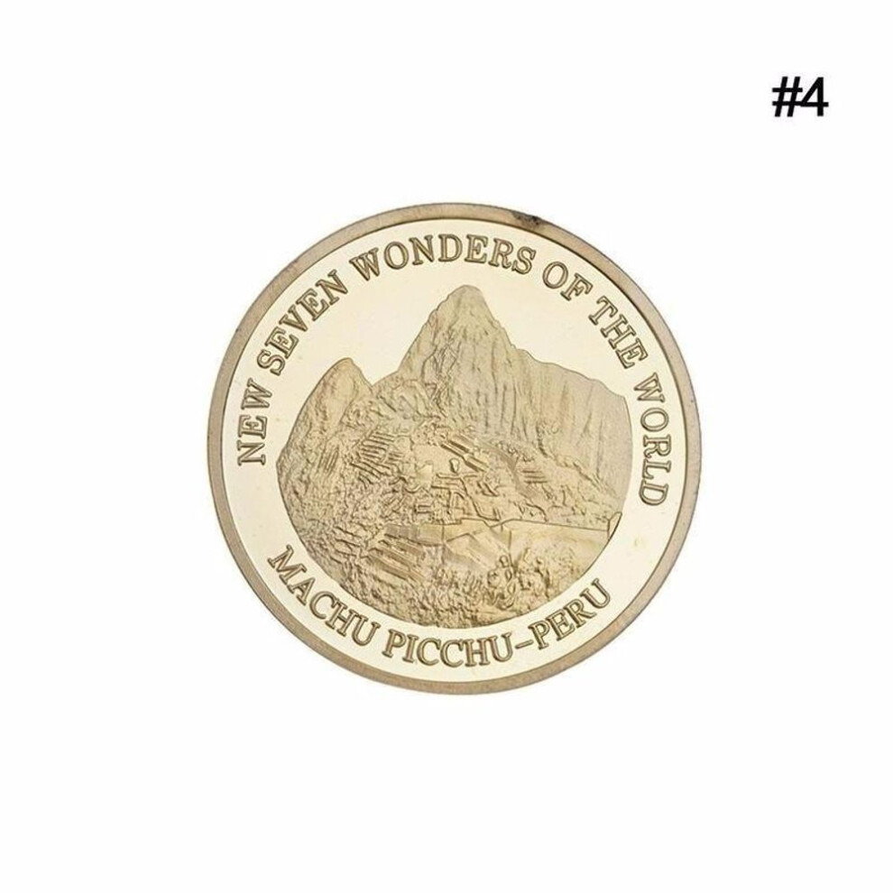 (gold, 4) 7 Types Gifts Gold Plated New Seven Wonders of The World Commemorative Coin