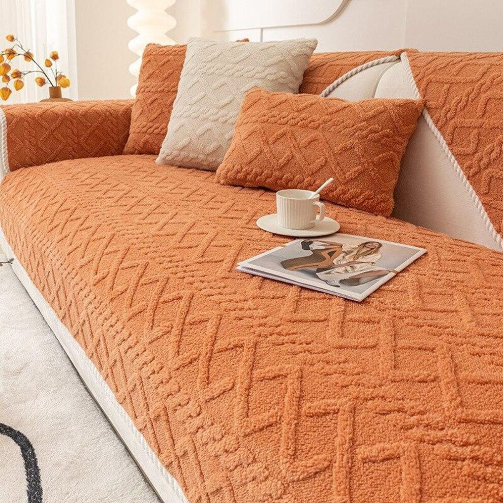 (orange, W90 x L70cm 1pc) Morse Soft Winter Warm Plush Sofa Covers Slipcovers Sofa Towel Non-Slip Couch Cover For Living Room 1 2 3 4 Seater