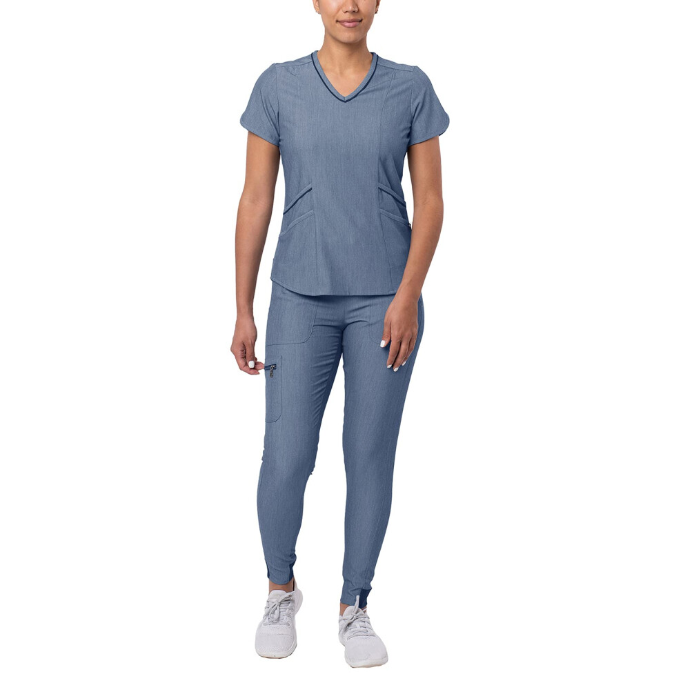 Ensemble de tenue de sport moderne Adar Pro Heather pour femme?: haut ? col en V et pantalon de jogging de yoga?- P9500H - Bleu marine chin? - XS