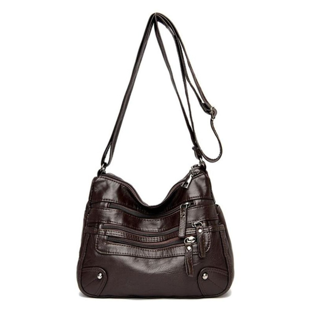 (dark brown) Vintage Handbag Ladies Fashion Large Capacity Shoulder Bag Soft Leather Crossbody Bag