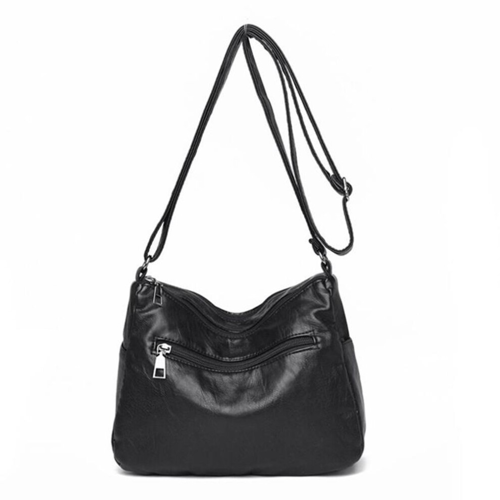 (black) Vintage Handbag Ladies Fashion Large Capacity Shoulder Bag Soft Leather Crossbody Bag