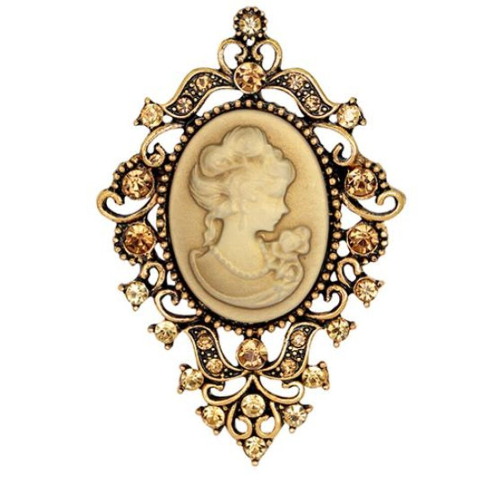 (golden) Vintage Rhinestone Bouquet Women Beauty Head Cameo Brooch Pins Jewelry Gift