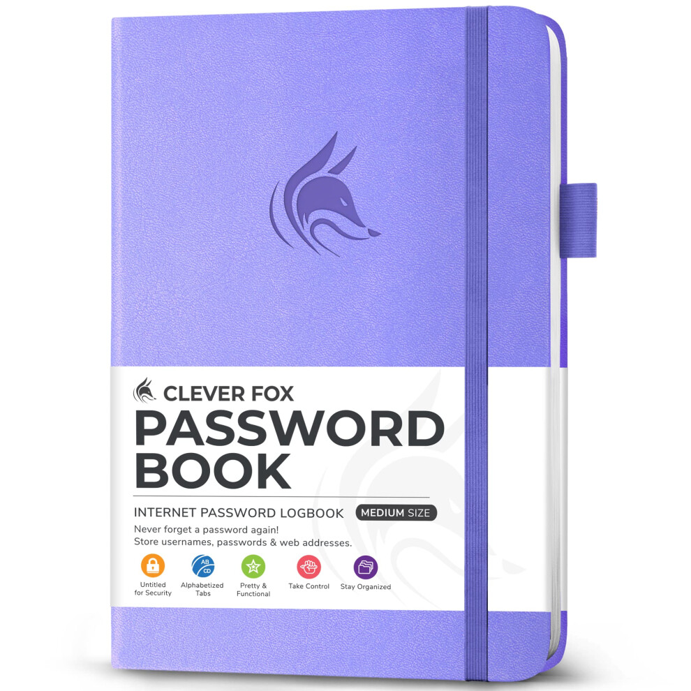 Clever Fox Password Book Met Alfabetische Tabbladen. Internet Address Organizer Logboek. Medium Password Keeper Voor Website Logins (Lavendel)-image