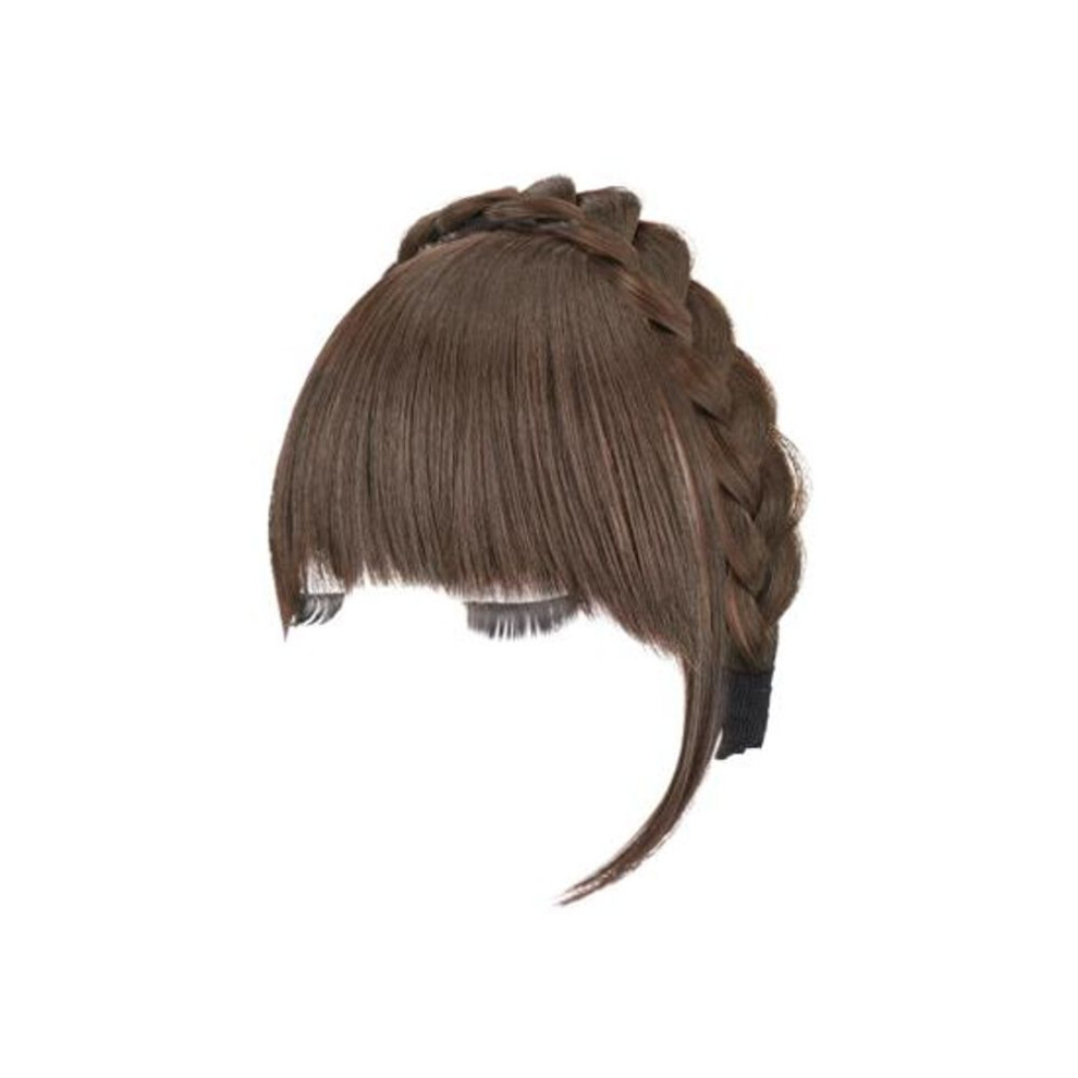 (light brown, B) Wig Bangs Cushioned Cranial Vault Fluffy Ultra Light Slits Natural Covering Hair Realistic Invisible Braided Headband Bangs