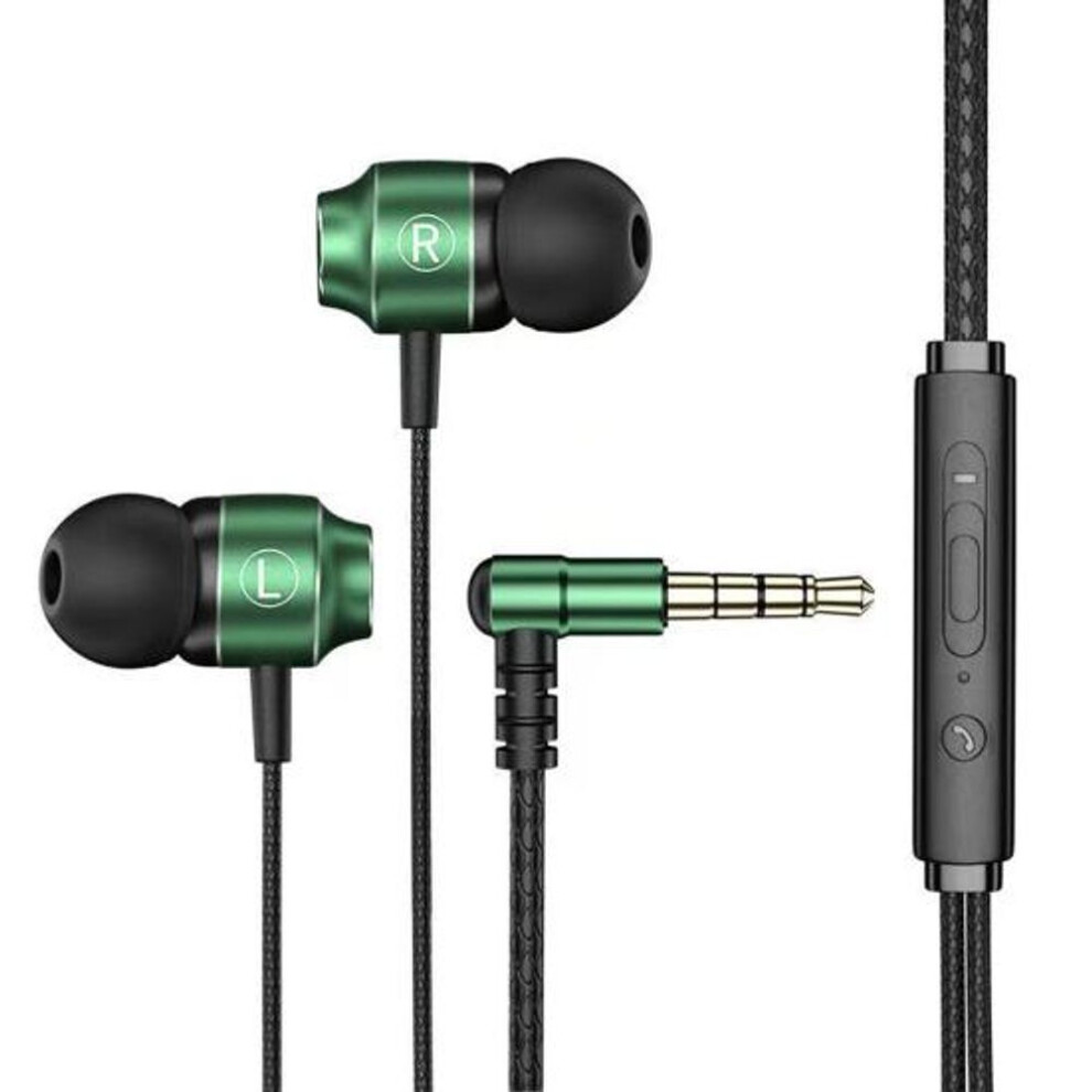 (green) Metal In-ear Gaming Headset With Bass Microphone Volume Adjustable 3.5mm Plug Stereo Wired Earphone Universal For Computers And Mobile Phones