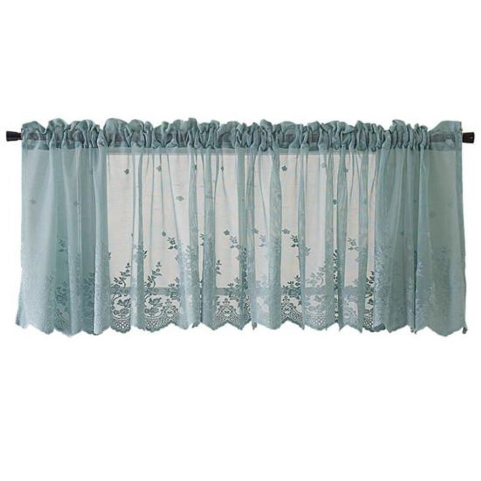 (blue, 74*61cm) Window Curtain Short Kitchen Valance Drape Polyester Lace Flower Pattern Balcony Curtain for Home