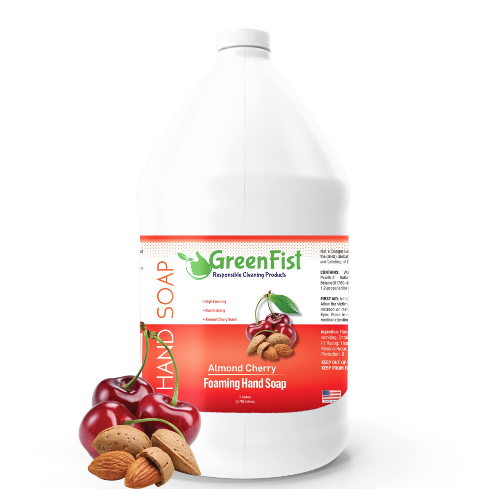 Groene Tinten Greenfist Foaming Hand Soap Refills Almond Cherry Scent Jug Foam Refill Made In Usa, 128 Ounce (1 Gallon)