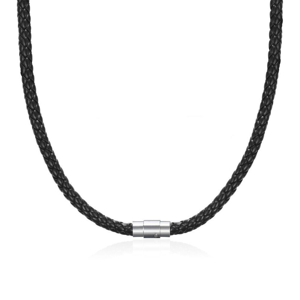 (black, 70cm-6mm) 4/6/7MM Mens Black Braided Leather Cord Stainless Steel Necklace Magnetic Clasp