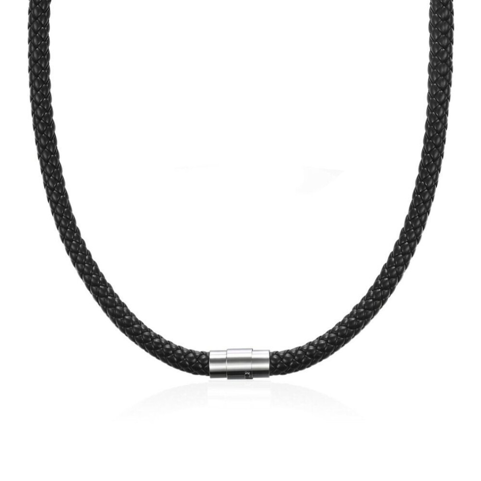 (black, 45cm-7mm) 4/6/7mm Mens Black Braided Leather Cord Stainless Steel Necklace Magnetic Clasp