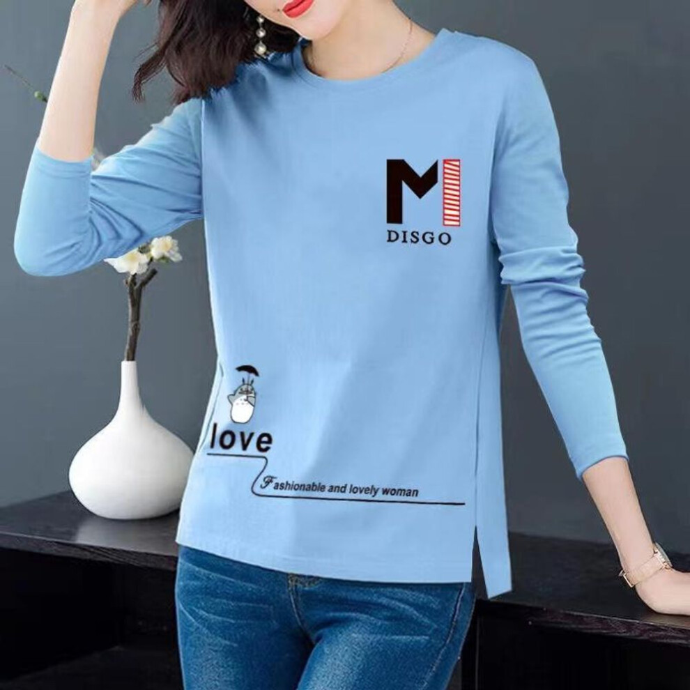 (blue, XL) Spring Autumn Long Sleeve Crew Neck T Shirts Pullover Cute Letter Printed Casual Tops Ladies Blouse