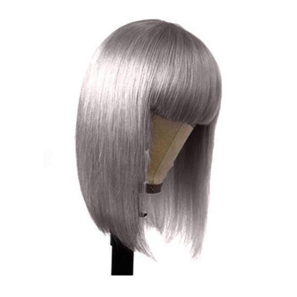 (grey) Women Short Straight Wig with Bangs Natural Silky Heat Resistant High Temperature Fiber Ladies Bobo Blonde Black Synthetic Hair