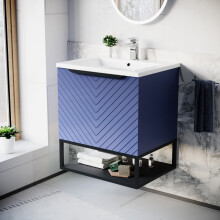 Nes Home 600mm Wall Hung Blue Drawers Basin Vanity Black Frame & Handle