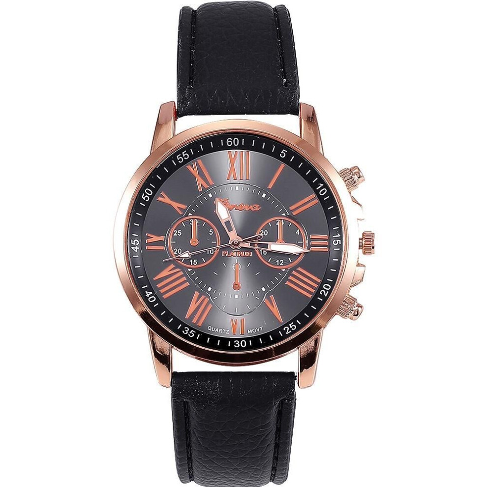 (black) Women's Quartz Watch with Leather Strap