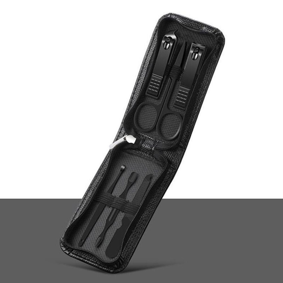 (black) 6 Pcs Portable Luxury Manicure Sets Pedicure Kits Bright Black Nail Clipper Set Personal Care Tools Eyebrow Scissors
