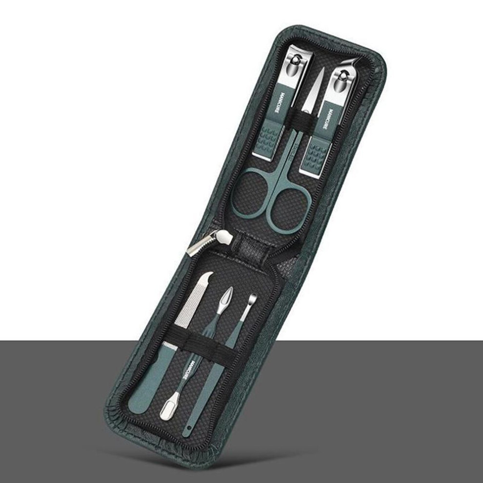(green) 6 Pcs Portable Luxury Manicure Sets Pedicure Kits Bright Black Nail Clipper Set Personal Care Tools Eyebrow Scissors