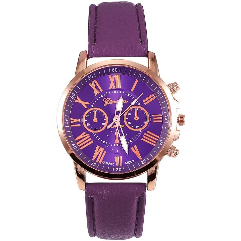 (purple) Women's Quartz Watch with Leather Strap