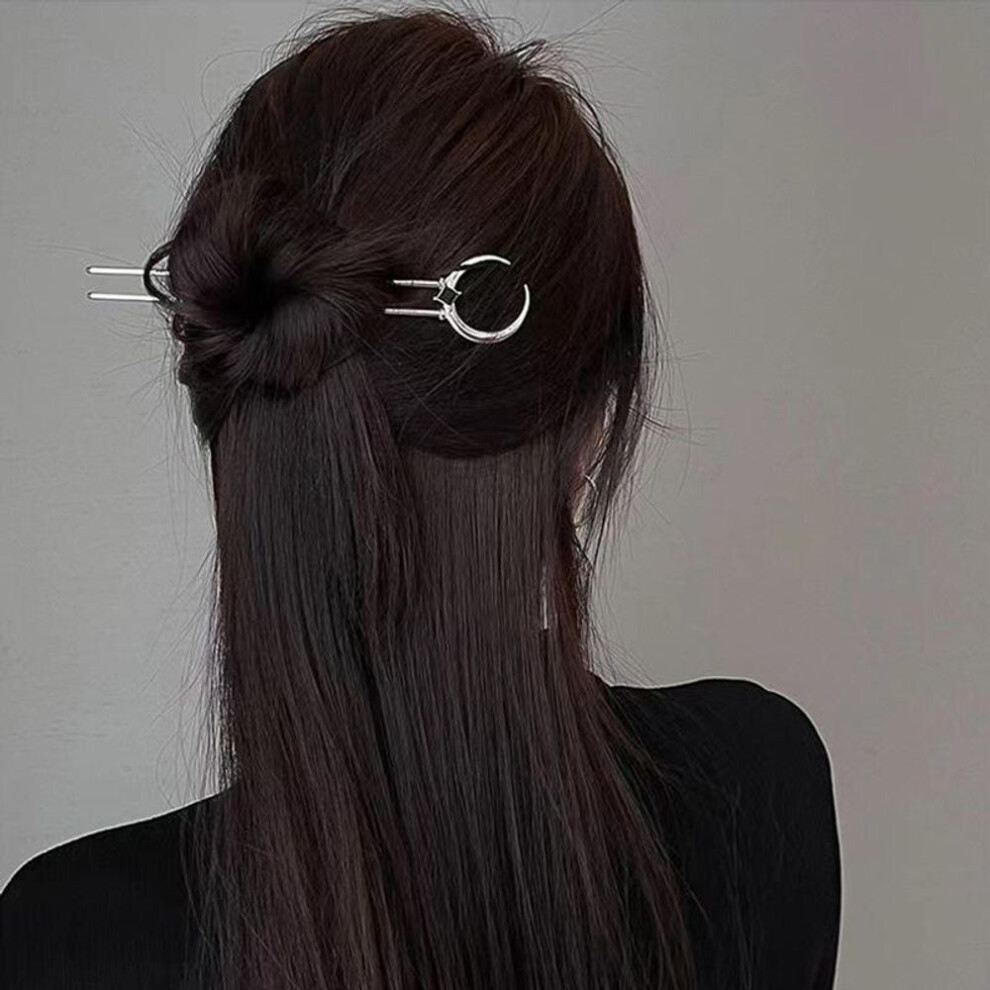 Vintage Crescent Moon Hair Sticks Simple Chinese U-Shape Hairpins Disk Hairstick