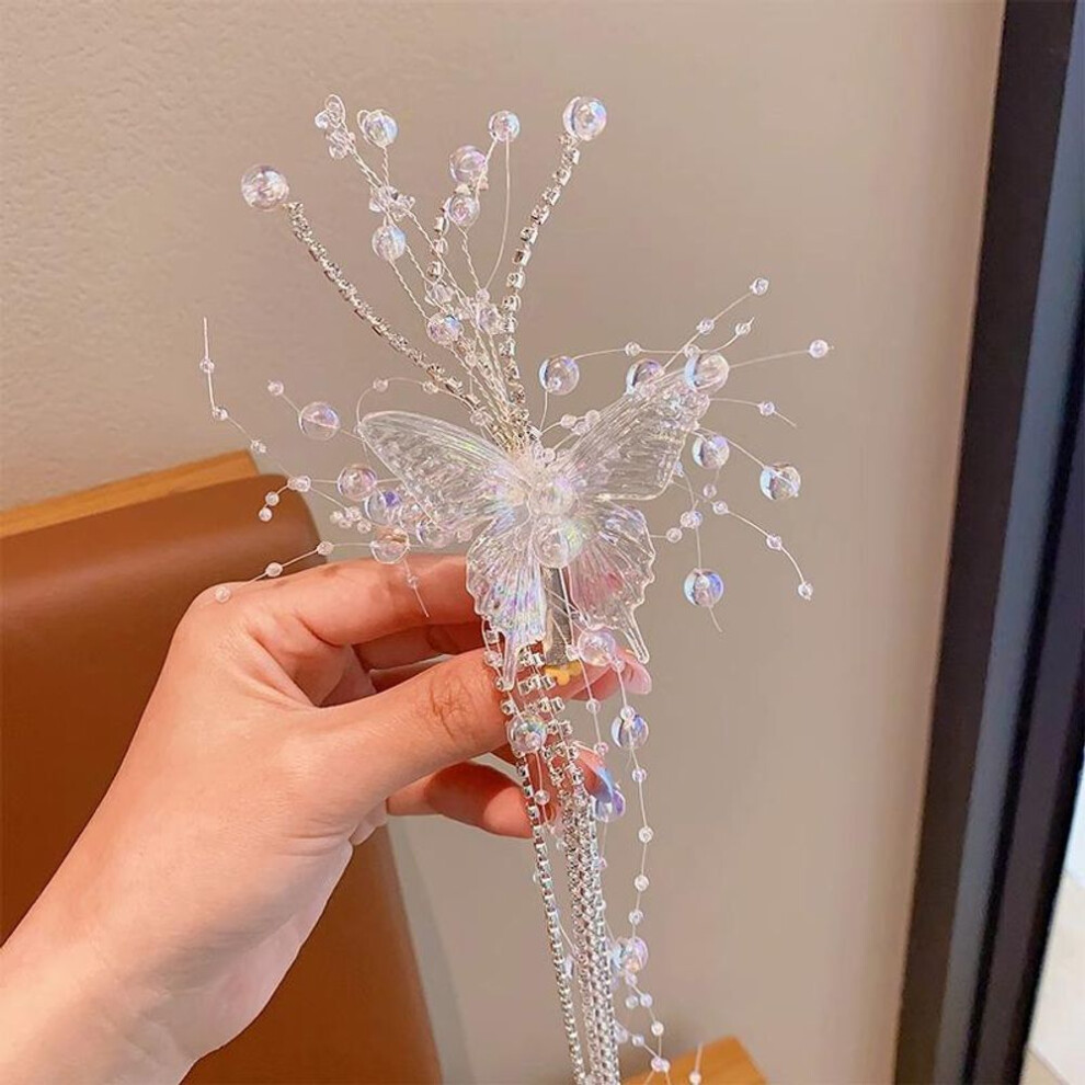 1pc Korean Simple Jewelry Accessories Butterfly Bead Tassel Hair Pins For Women Girl Silver Color Hair Clip Side Clip