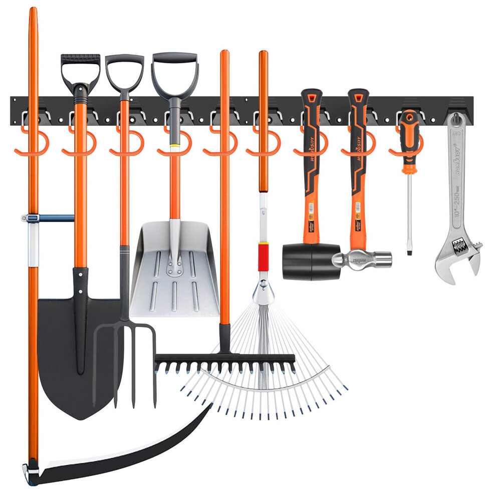 HORUSDY 64 Inch Adjustable Storage System  Wall Mount Tool Organizer  Hangers for Mop and Broom Holder Shovel  Rake  Broom Etc.