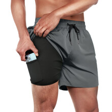 BRISIRA badbyxor f?r m?n simshorts Snabbtorkande 5-tums strandshorts med inners?mmar med kompressionsfoder och gr? dragkedja