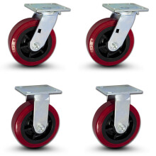 6"""" X 2"""" Heavy Duty hjuls?t med 4-2 drejelige hjul og 2 stive hjul - 3600 lbs pr. s?t af 4 - (4 pakke) - M?rker?d polyurethan p? sort polyolefin