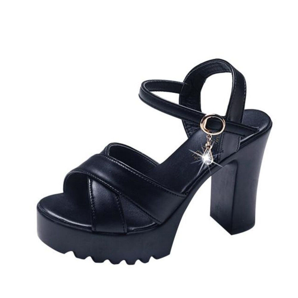 (black, 38) Women Fish Mouth Platform High Heels Wedges Buckle Slope Sandals Women Shoes Woman Platform High Heels Sandals High Heels