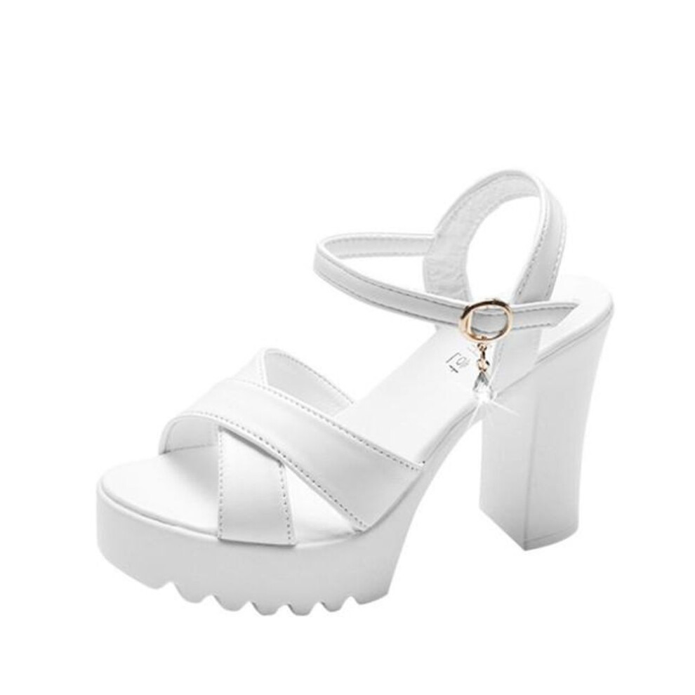 (white, 38) Women Fish Mouth Platform High Heels Wedges Buckle Slope Sandals Women Shoes Woman Platform High Heels Sandals High Heels