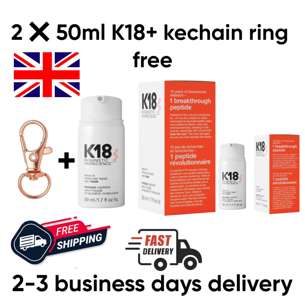 2×50ml K18 Leave-In Molecular Repair Hair Mask Pack of 2+keychain free