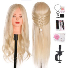 Tête de mannequin Beauty Star 24 pouces, blanc crème, pour coiffure longue, avec support à pince et accessoires (pour lissage, bouclage, permanen
