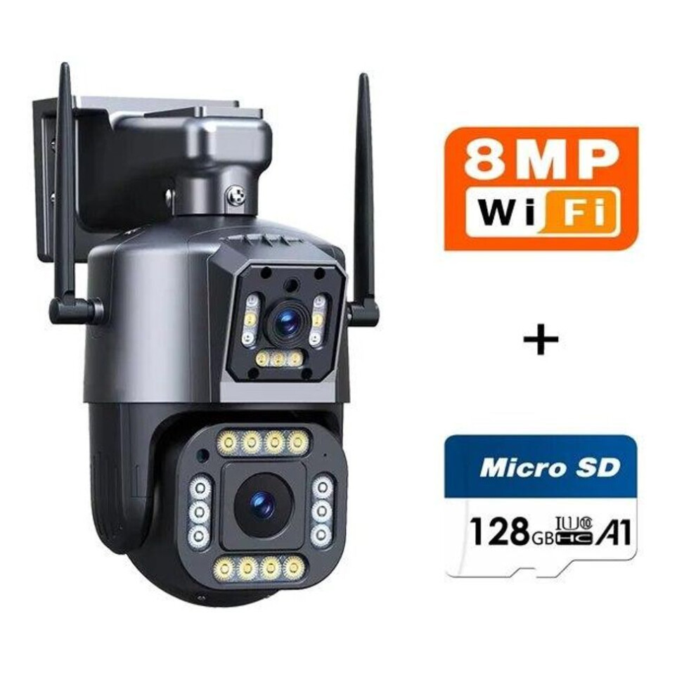 (4K 8MP  Add 128G) New Eu 12mp 6k Wifi Ip Camera Outdoor Ptz Three Lens Dual Screens 10x Zoom Auto Tracking Human Waterproof 4k Cctv Security Protection