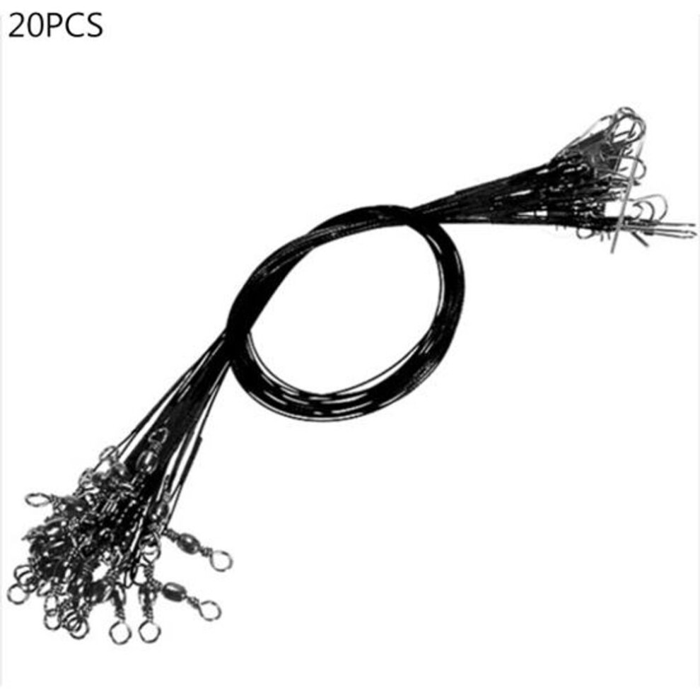 (black, 25cm) Muqzi Sports Accessory 20pcs Anti-bite Steel Wire Leader Swivel Fishing Line Tackle Tool Fish Accessory