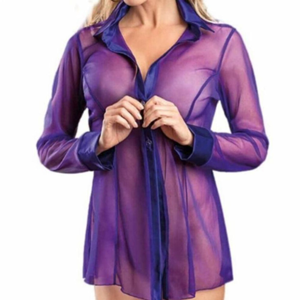(purple, XXL) Women&apos;s Sexy Lingerie Transparent Clubwear Stripper Long Sleeve Underwear