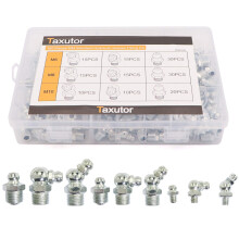 Taxutor 160-delar MM Metrisk Hydraulisk Zerk Sm?rjnipplar Sortiment Set Kit - M6 M8 M10 Rak 45 grader 90 grader vinklade fettnipplar