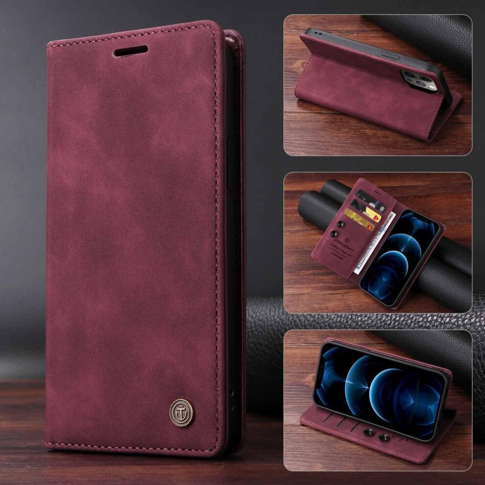 Photos - Case Vstarcam  For Samsung S24 Ultra S23 Plus S22 Flip  Vintage Leather Card Slot Wallet Holder Cover for Galax (red, Samsung S24 Plus)
