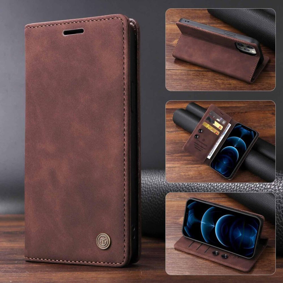 Photos - Case Vstarcam  For Samsung S24 Ultra S23 Plus S22 Flip  Vintage Leather Card Slot Wallet Holder Cover for (dark brown, Samsung Note20)