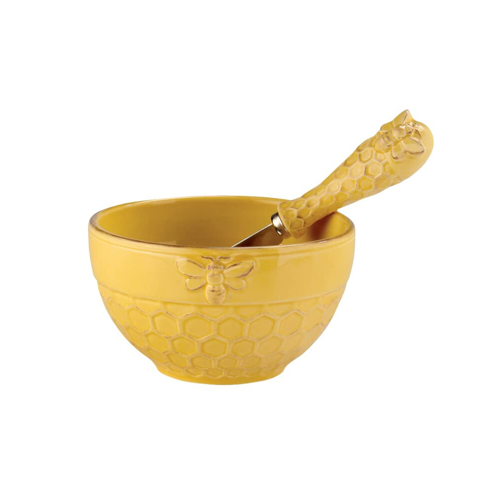 October Hill Boston International Embossed Stoneware Bowl and Spreader, 2-Piece Set, Honeycomb