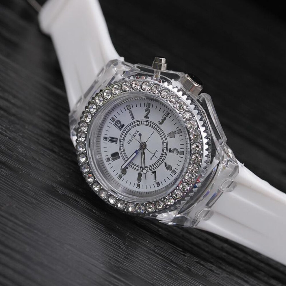 (white) Fashion Rhinestone Led Luminous Watch For Women Outdoor Sports Digital Woman Wirstwatch Clock