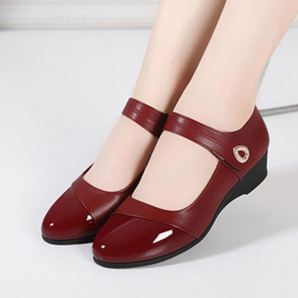 (red, 38) Women Midi Heels Leather Shoes Red Black Shoes Luxury Fashion Designer Pumps Office Ladies Shoes