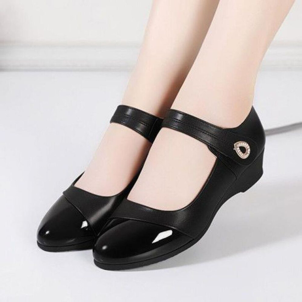 (black, 38) Women Midi Heels Leather Shoes Red Black Shoes Luxury Fashion Designer Pumps Office Ladies Shoes